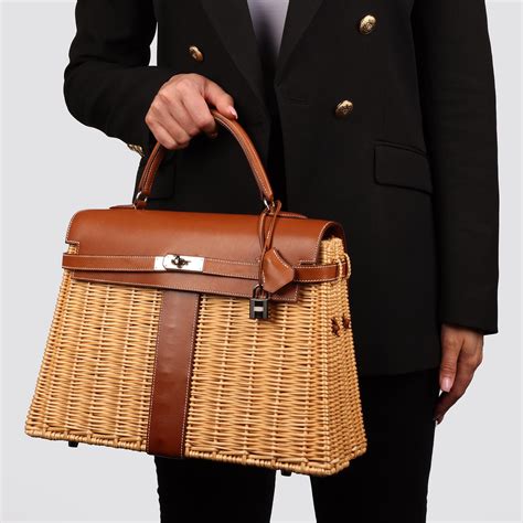 Hermès Wicker and Barenia Leather Picnic Bag Kelly 35cm 